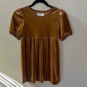 NEW Old Navy Girls Mustard Yellow Velour Puff Sleeve Dress Size M (8)